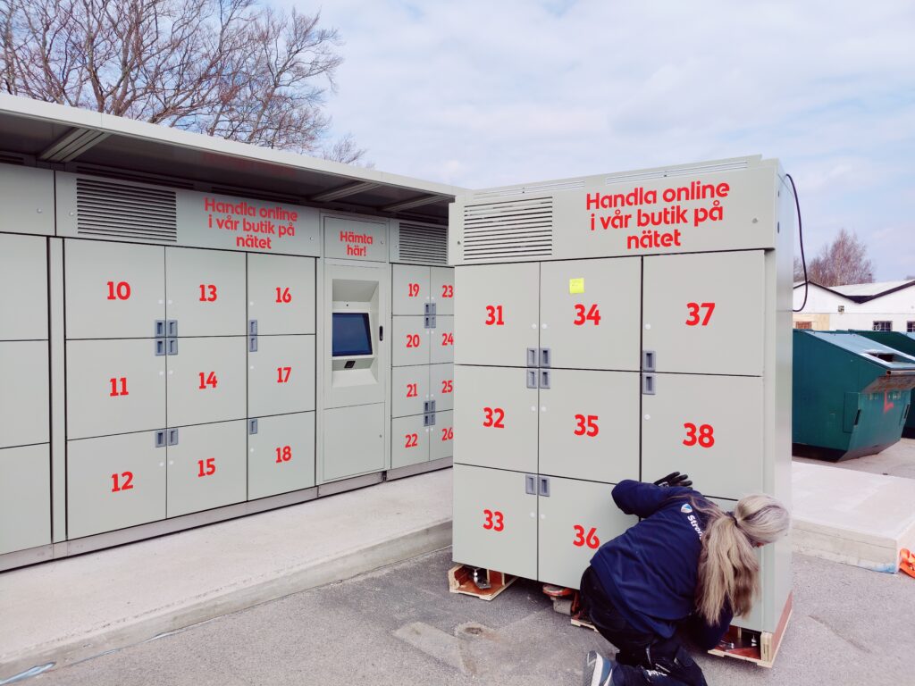 StrongPoint technician installing the second order of grocery lockers